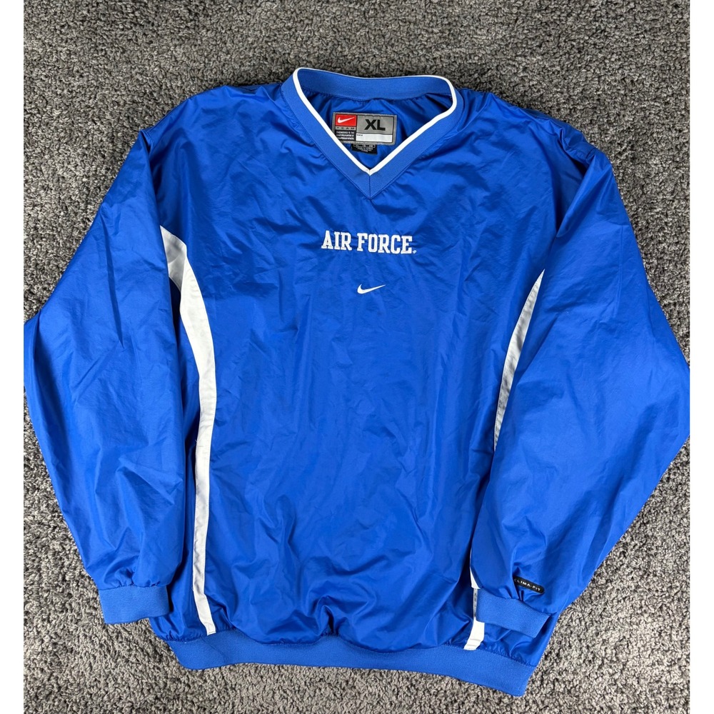Vintage Nike Team Air Force Windshirt XL Blue Y2K Clima-FIT Pullover V-Neck